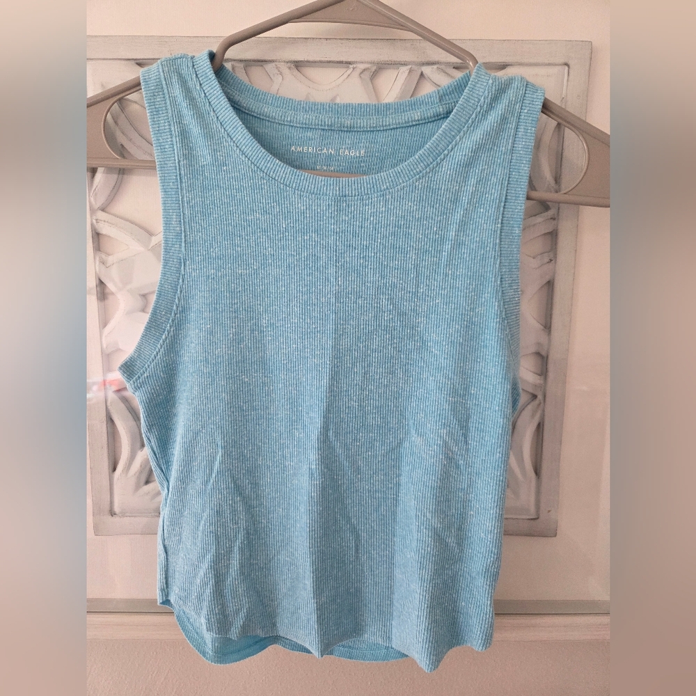 American Eagle Outfitters Blue Fitted Sleeveless Tank